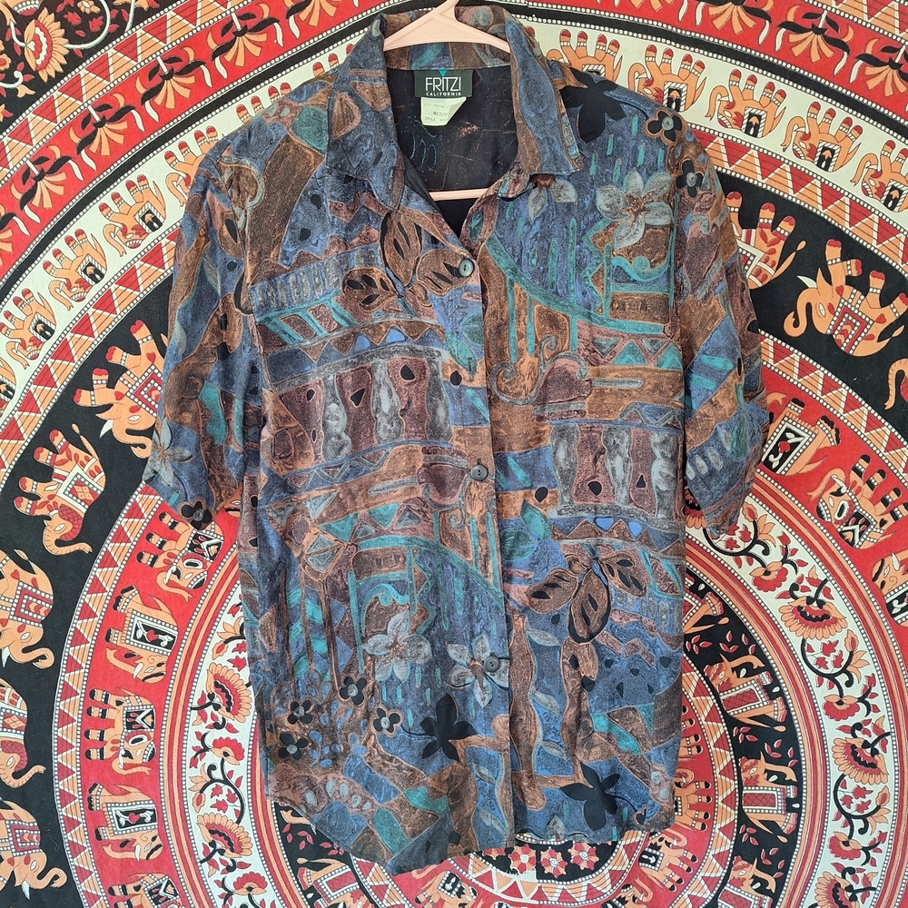 Vintage Fritzi of California Abstract Geometric Unisex Button-Up Shirt